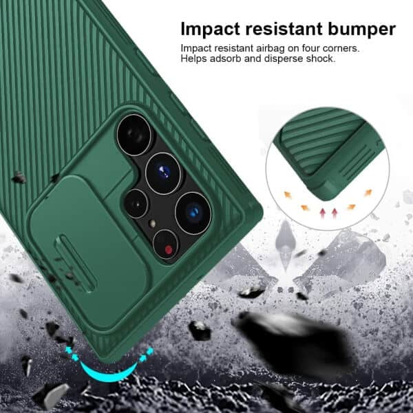 Nillkin Samsung Galaxy S23 Ultra Case, CamShield Series Slim Stylish Protective Case with Slide Camera Cover – Green Nillkin Samsung Galaxy S23 Ultra Case, CamShield Series Slim Stylish Protective Case with Slide Camera Cover – Green